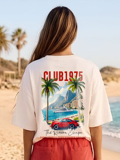 Club 1975 Women Printed Oversized T-Shirt  -  Kurvy Oversized T-Shirt