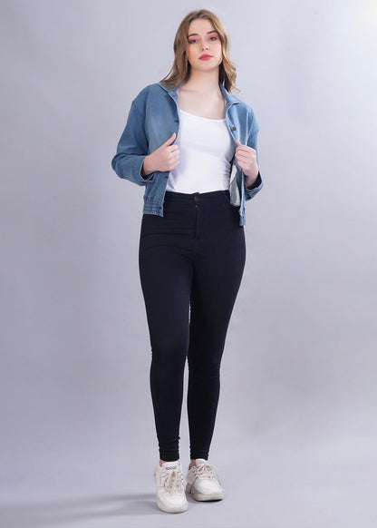 Cropped Blue Denim Jacket For Womens  -  Kurvy Jacket