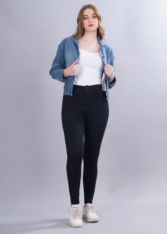 Cropped Blue Denim Jacket For Womens  -  Kurvy Jacket