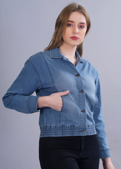Cropped Blue Denim Jacket For Womens  -  Kurvy Jacket