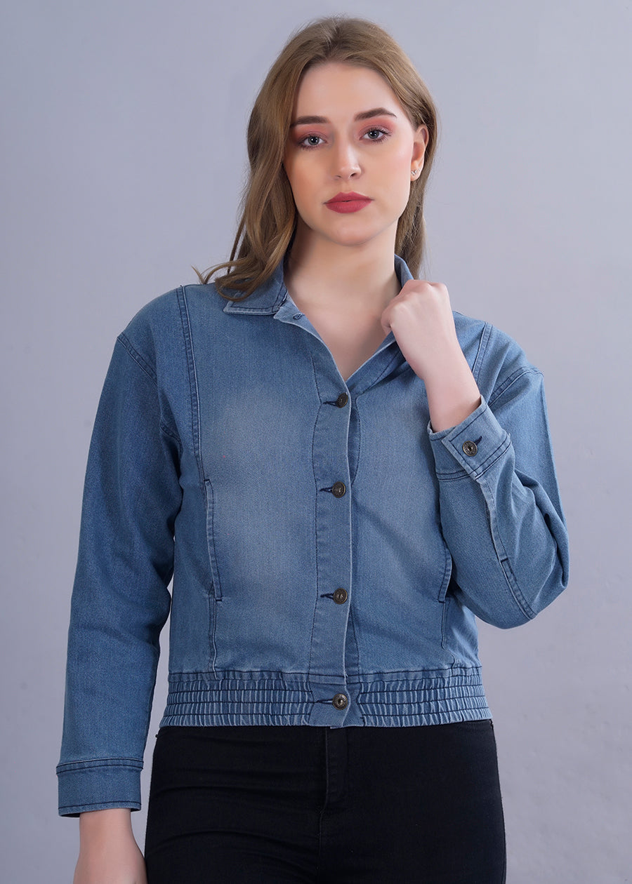 Cropped Blue Denim Jacket For Womens  -  Kurvy Jacket