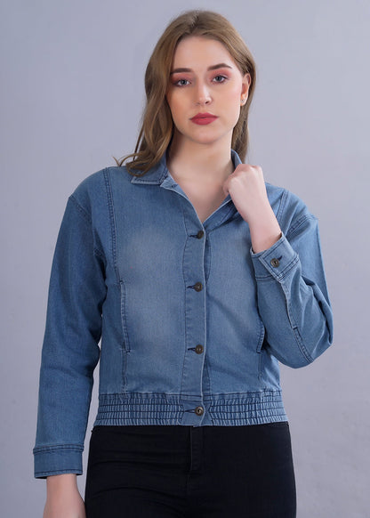 Cropped Blue Denim Jacket For Womens  -  Kurvy Jacket