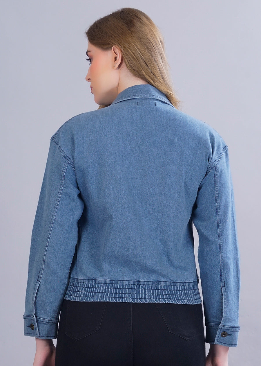 Cropped Blue Denim Jacket For Womens  -  Kurvy Jacket