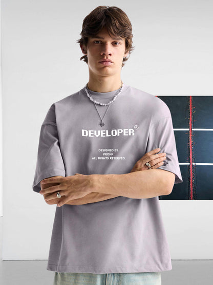 DEVELOPER Ash Grey Men Oversized T-Shirt  -  Kurvy Oversized T-Shirt
