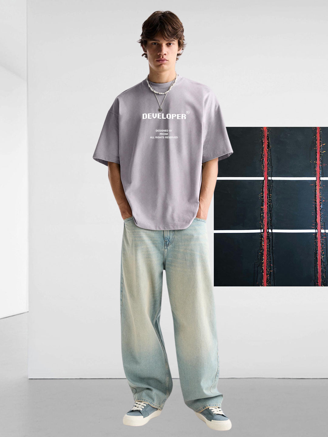 DEVELOPER Ash Grey Men Oversized T-Shirt  -  Kurvy Oversized T-Shirt